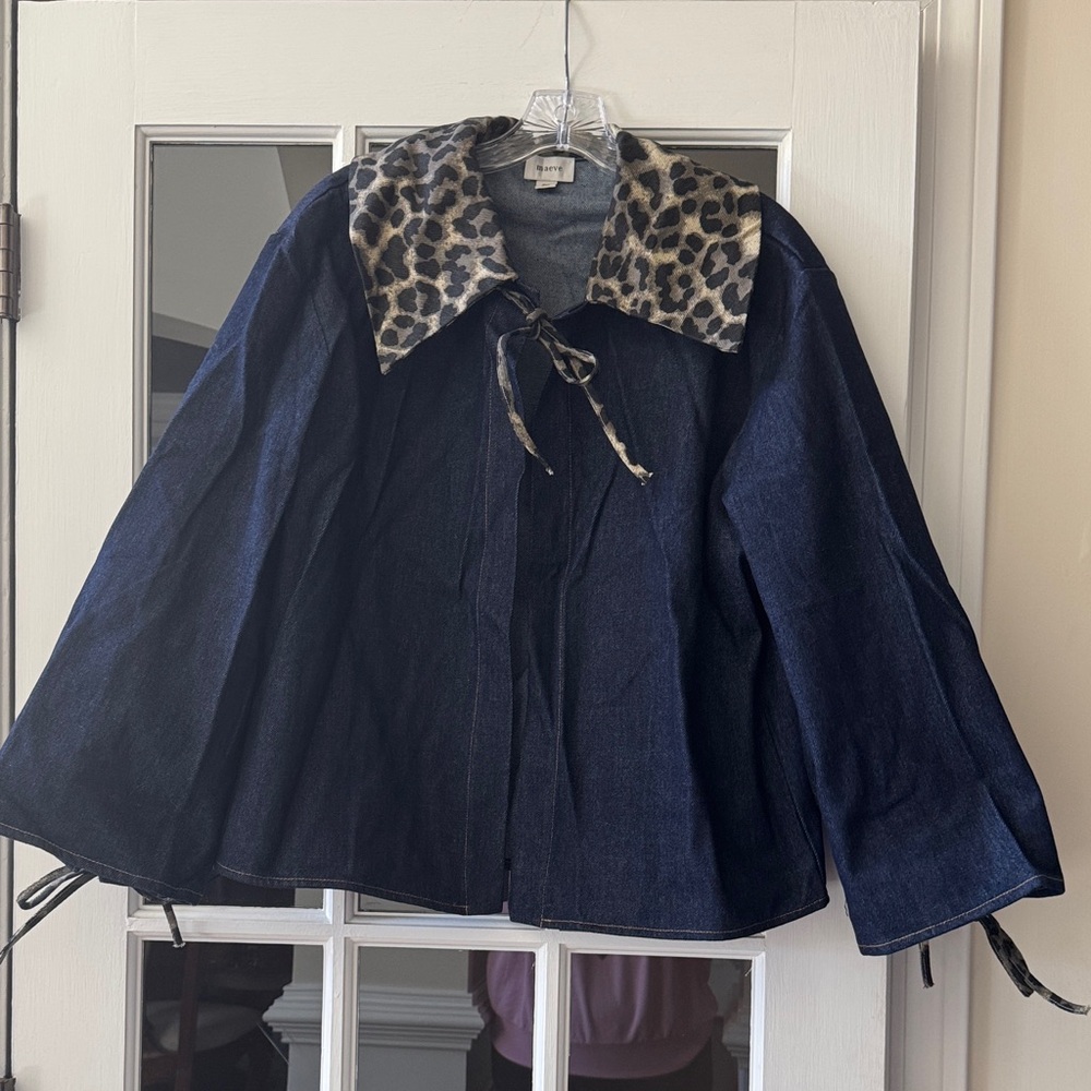Leopard Collar Denim Jacket Maeve New without tags!